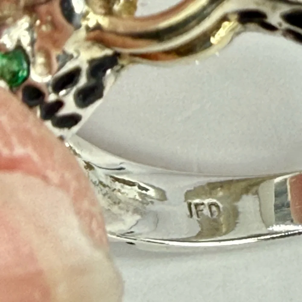 JED Joseph DeMarco Double Panther Ring 925 Sterling Genuine Emerald Eyes Sz 8 - Picture 16 of 16